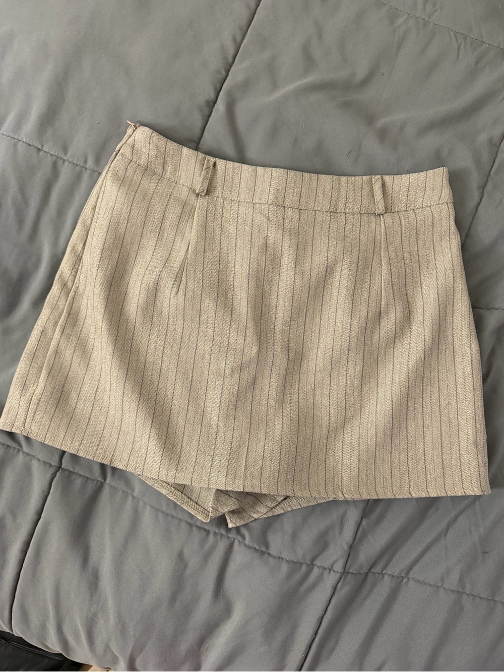 Tailored Pinstripe Skort Shorts in Beige